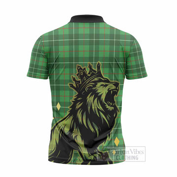Galloway Tartan Family Crest Zipper Polo Shirt Crowned Lion Roaring