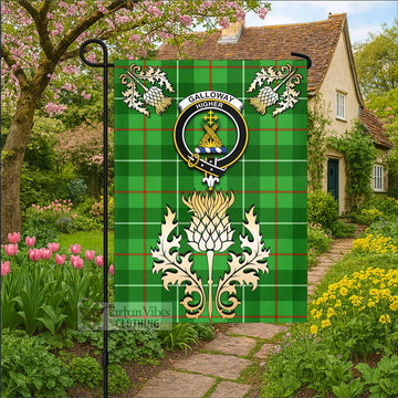 Galloway Tartan Garden Flag with Golden Regal Scottish Thistle Emblem - Tartan Vibes Clothing