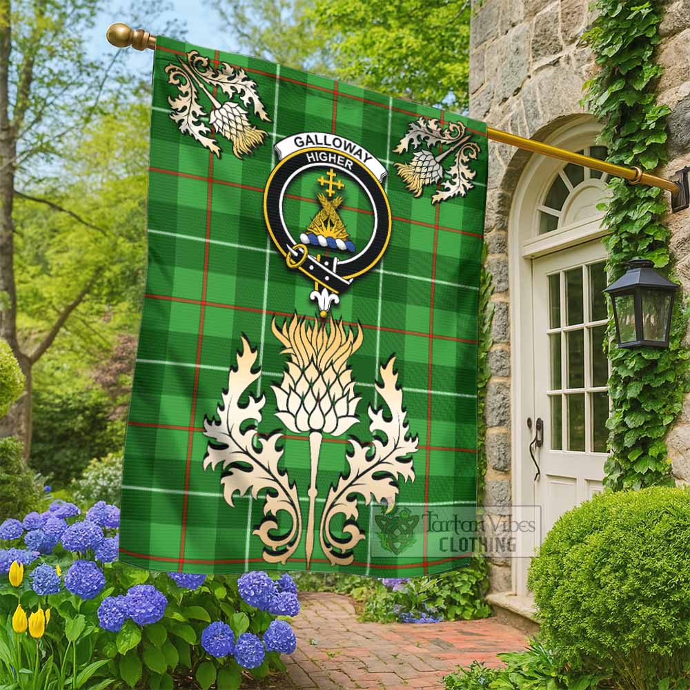 Galloway Tartan Garden Flag with Golden Regal Scottish Thistle Emblem - Tartan Vibes Clothing