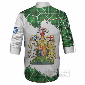 Galloway Tartan Ghillie Shirt with Family Crest and Lion Rampant Grunge Style