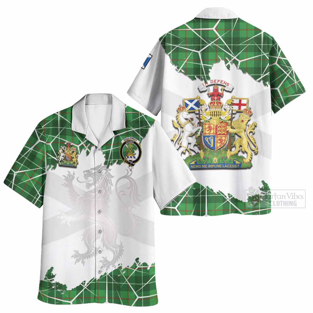 Galloway Tartan Hawaiian Shirt with Family Crest and Lion Rampant Grunge Style