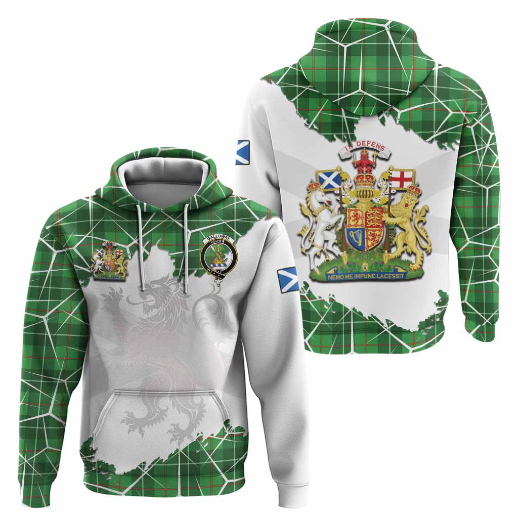 Galloway Tartan Hoodie with Family Crest and Lion Rampant Grunge Style