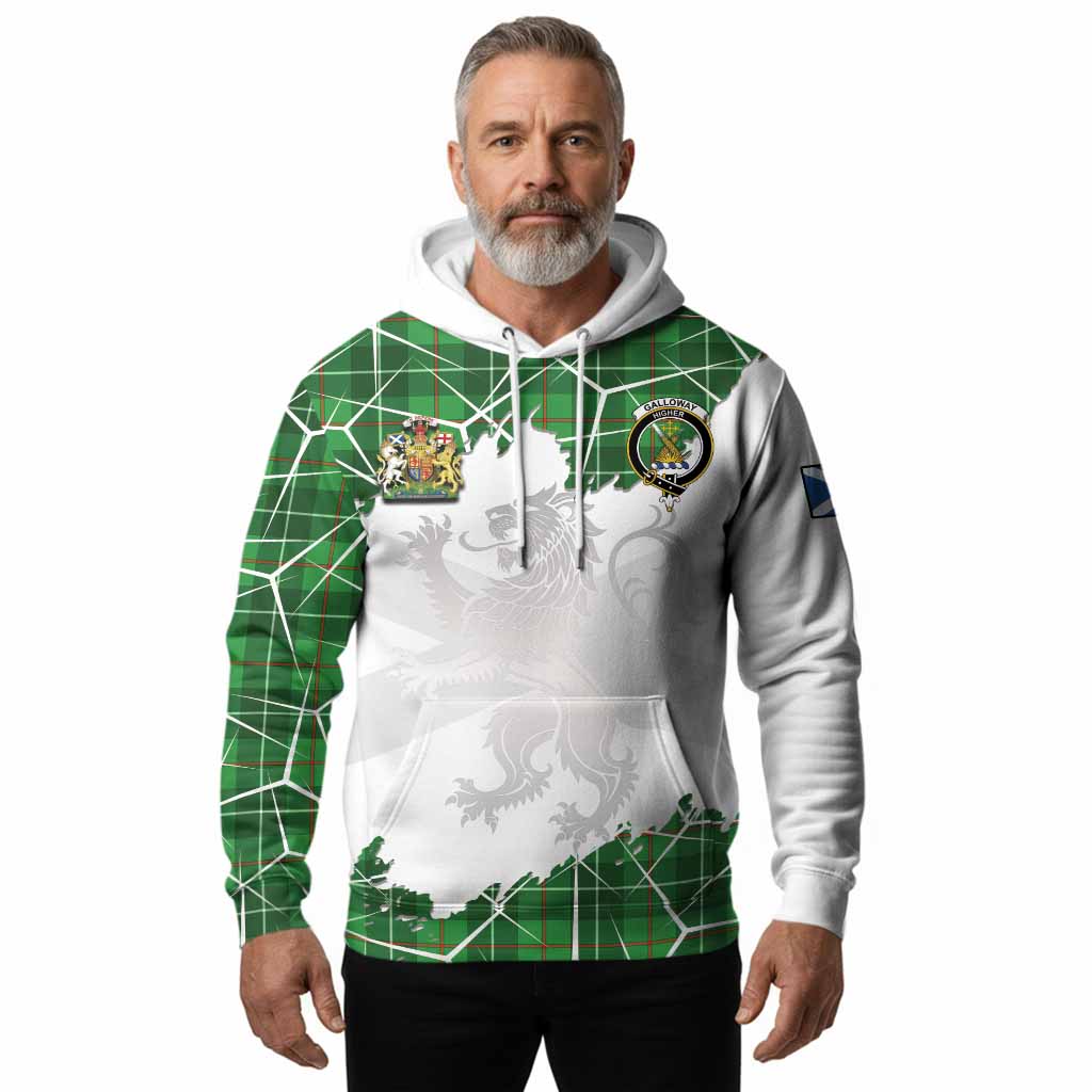 Galloway Tartan Hoodie with Family Crest and Lion Rampant Grunge Style