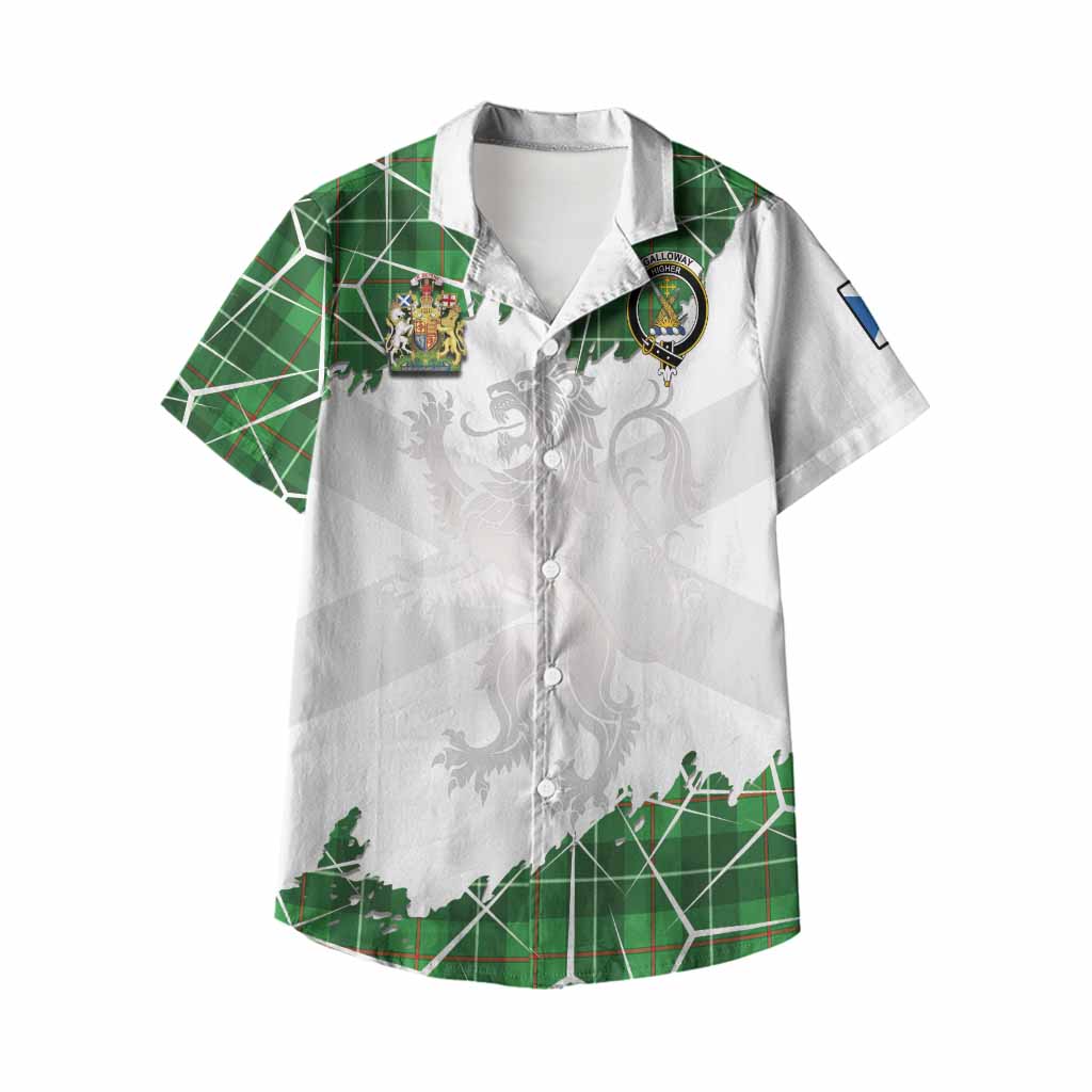 Galloway Tartan Kid Hawaiian Shirt with Family Crest and Lion Rampant Grunge Style