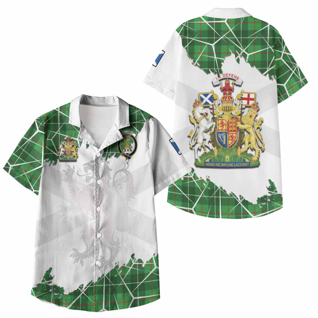 Galloway Tartan Kid Hawaiian Shirt with Family Crest and Lion Rampant Grunge Style