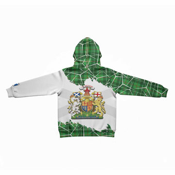 Galloway Tartan Kid Hoodie with Family Crest and Lion Rampant Grunge Style