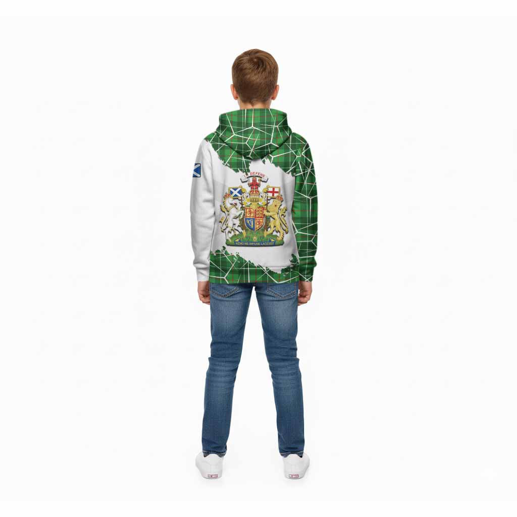 Galloway Tartan Kid Hoodie with Family Crest and Lion Rampant Grunge Style