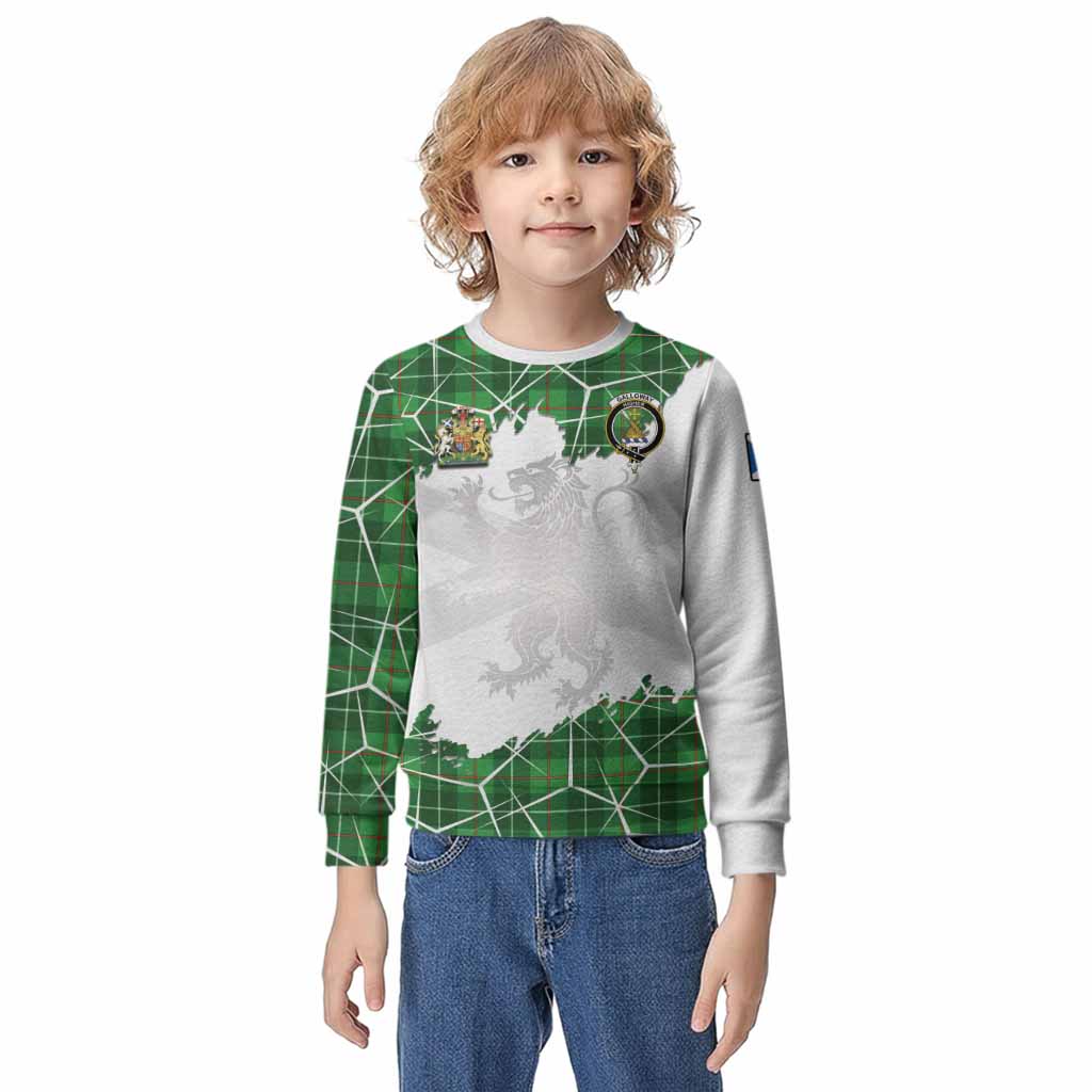Galloway Tartan Kid Knitted Sweatshirt with Family Crest and Lion Rampant Grunge Style