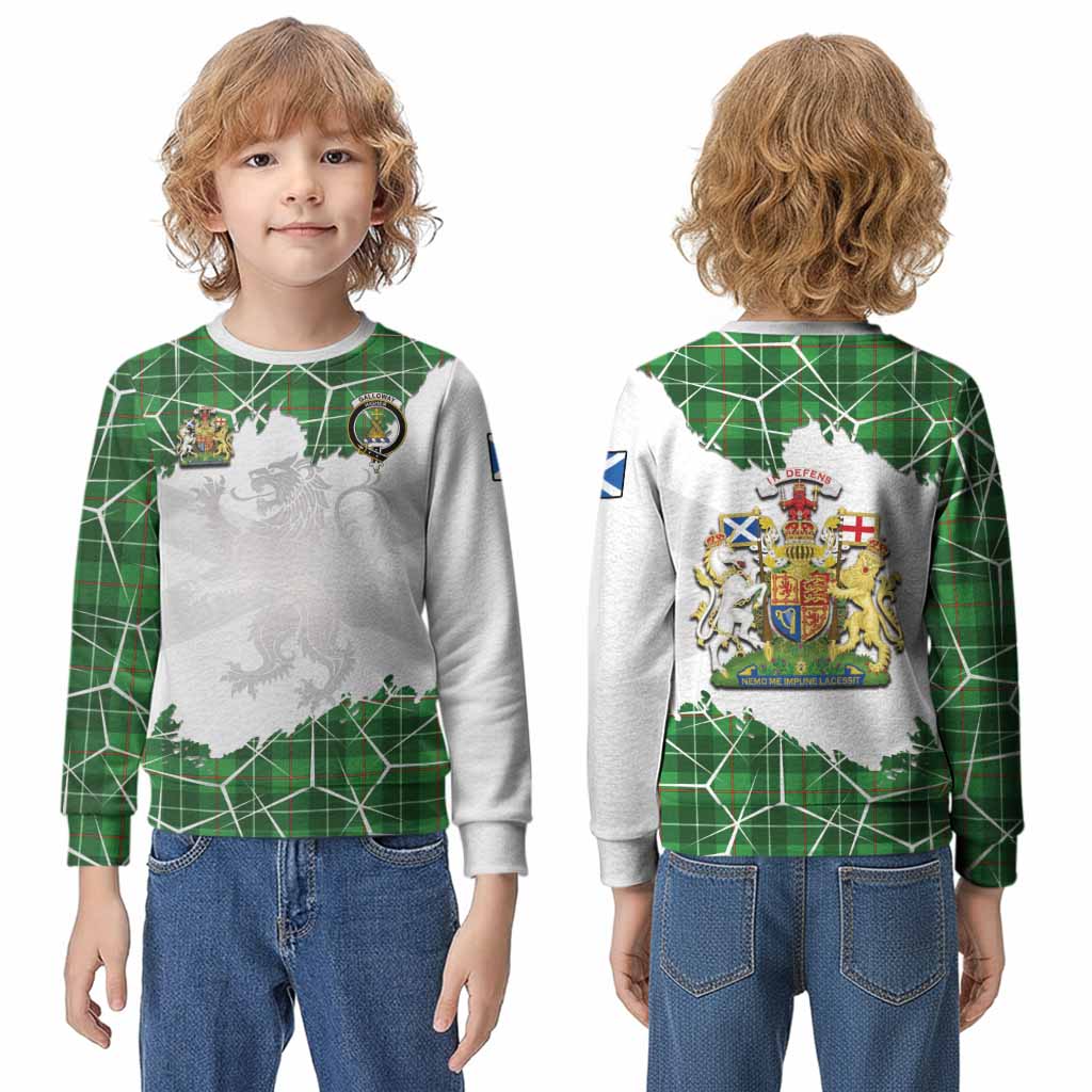 Galloway Tartan Kid Knitted Sweatshirt with Family Crest and Lion Rampant Grunge Style