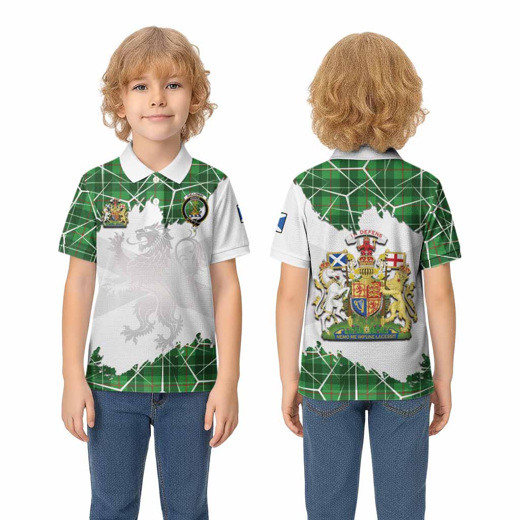 Galloway Tartan Kid Polo Shirt with Family Crest and Lion Rampant Grunge Style