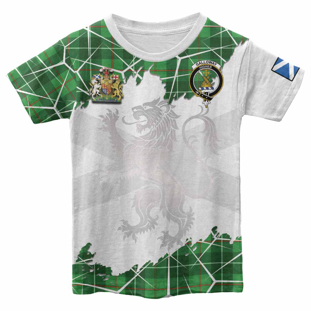Galloway Tartan Kid T-shirt with Family Crest and Lion Rampant Grunge Style