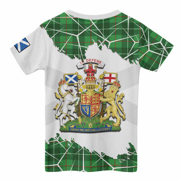 Galloway Tartan Kid T-shirt with Family Crest and Lion Rampant Grunge Style