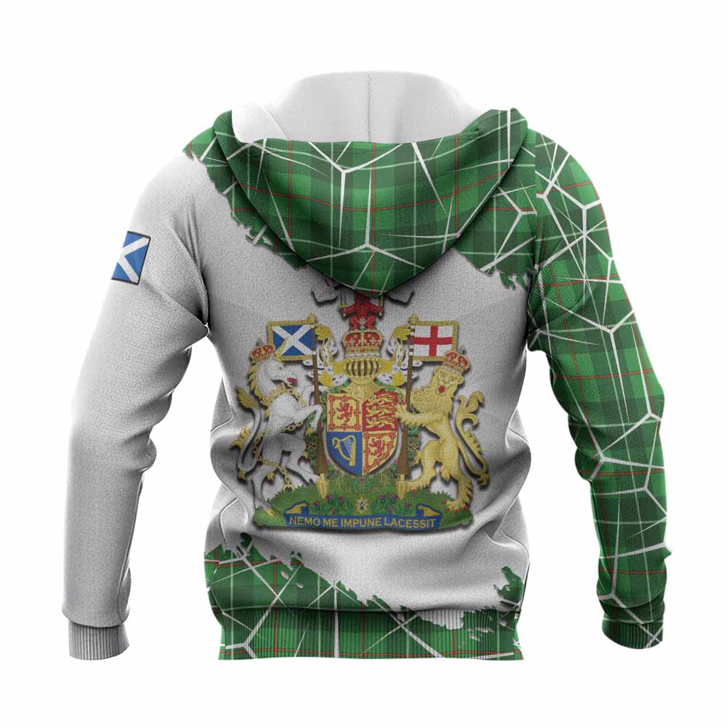 Galloway Tartan Knitted Hoodie with Family Crest and Lion Rampant Grunge Style