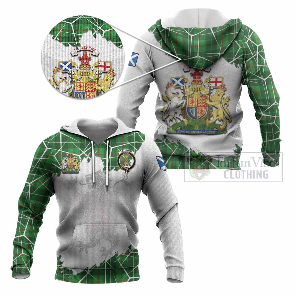 Galloway Tartan Knitted Hoodie with Family Crest and Lion Rampant Grunge Style