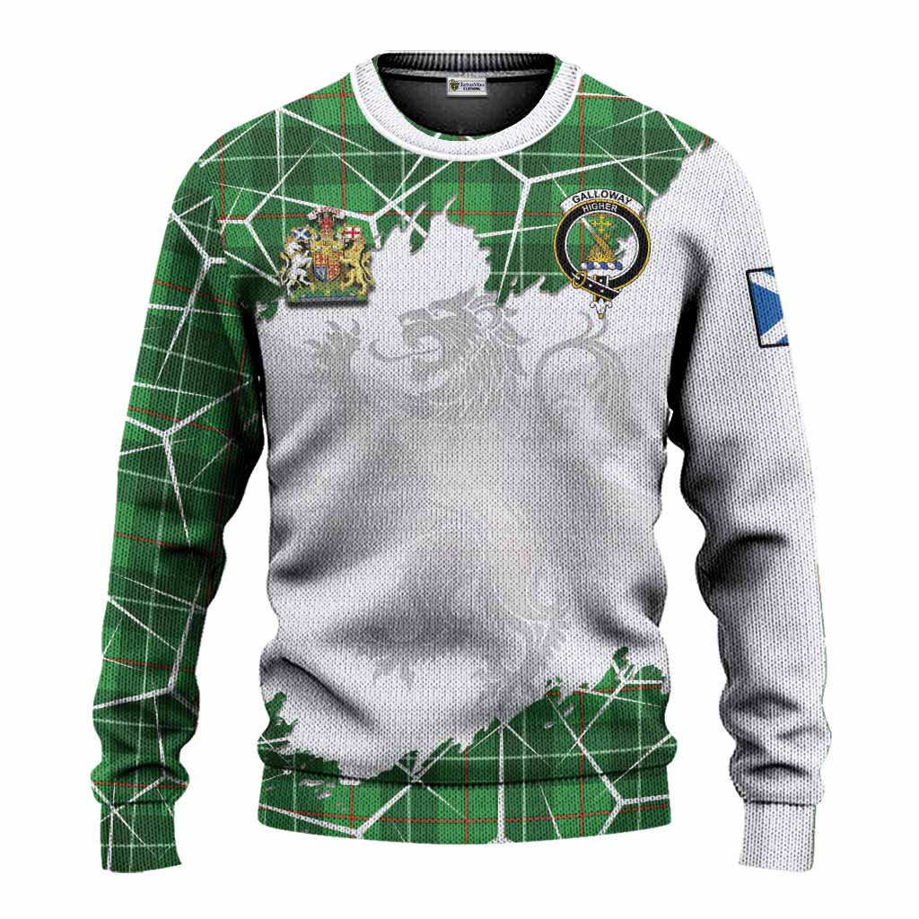Galloway Tartan Knitted Sweater with Family Crest and Lion Rampant Grunge Style
