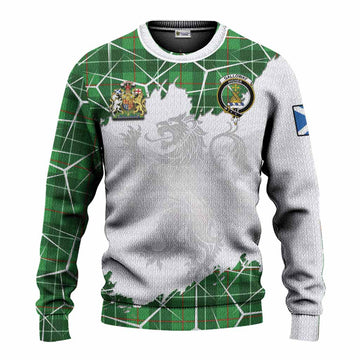 Galloway Tartan Knitted Sweater with Family Crest and Lion Rampant Grunge Style
