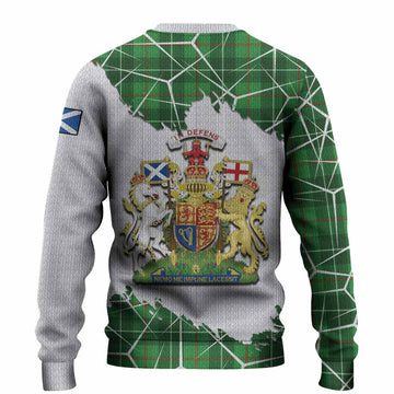 Galloway Tartan Knitted Sweater with Family Crest and Lion Rampant Grunge Style