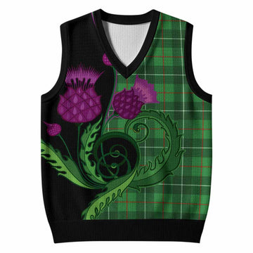 Galloway Tartan Knitted V-Neck Vest Traditional Scottish Thistle