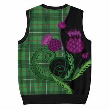 Galloway Tartan Knitted V-Neck Vest Traditional Scottish Thistle