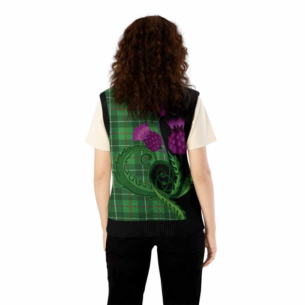 Galloway Tartan Knitted V-Neck Vest Traditional Scottish Thistle
