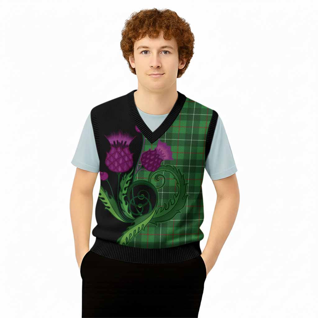 Galloway Tartan Knitted V-Neck Vest Traditional Scottish Thistle