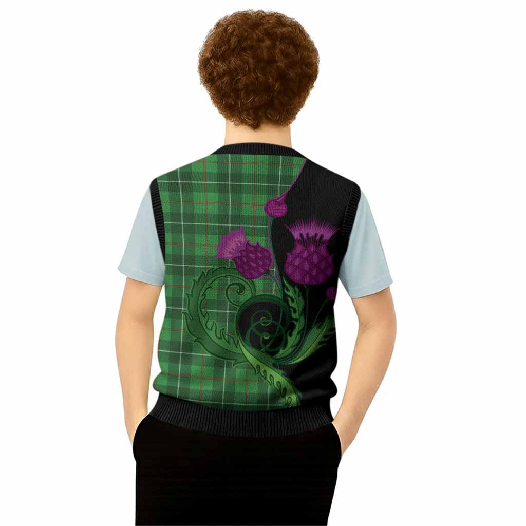 Galloway Tartan Knitted V-Neck Vest Traditional Scottish Thistle