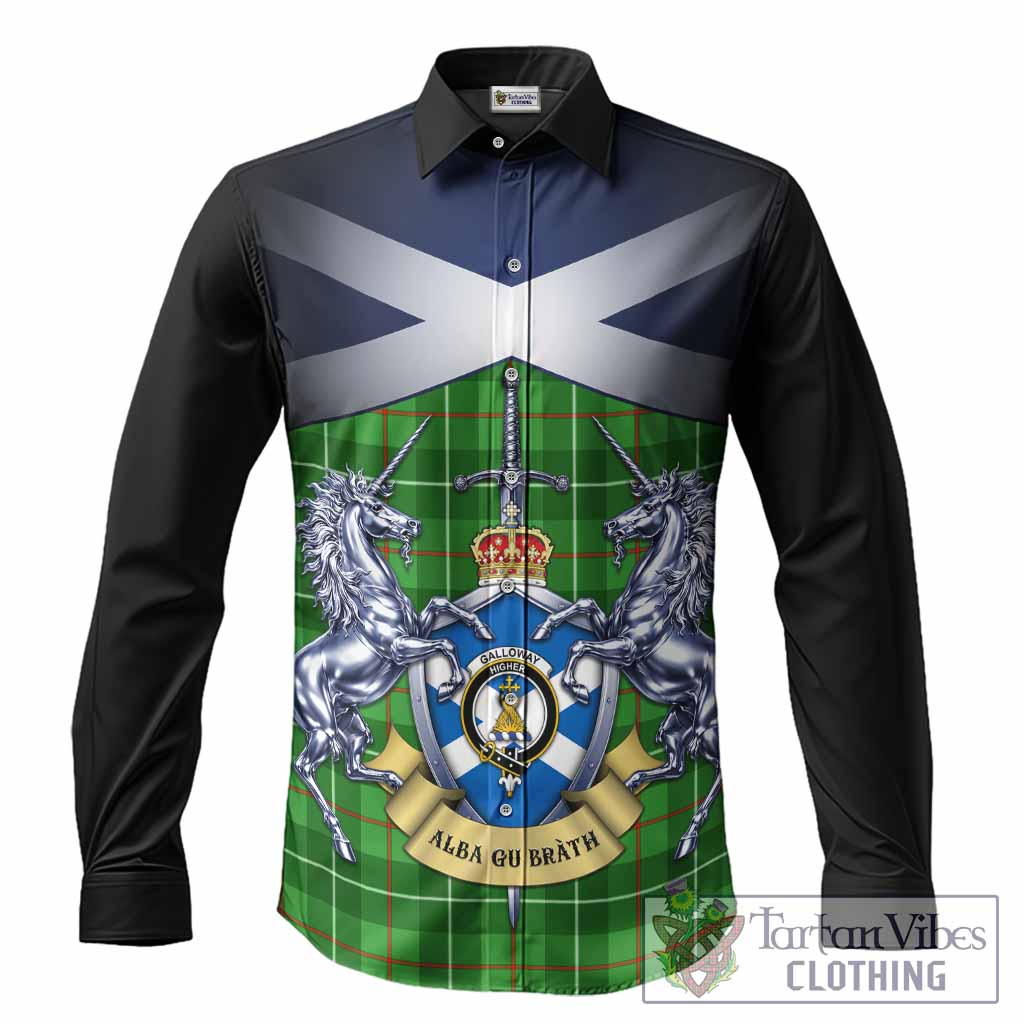 Galloway Tartan Long Sleeve Button Shirts Alba Gu Brath Unicorn Crest