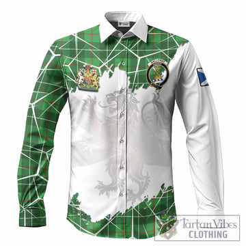 Galloway Tartan Long Sleeve Button Shirts with Family Crest and Lion Rampant Grunge Style