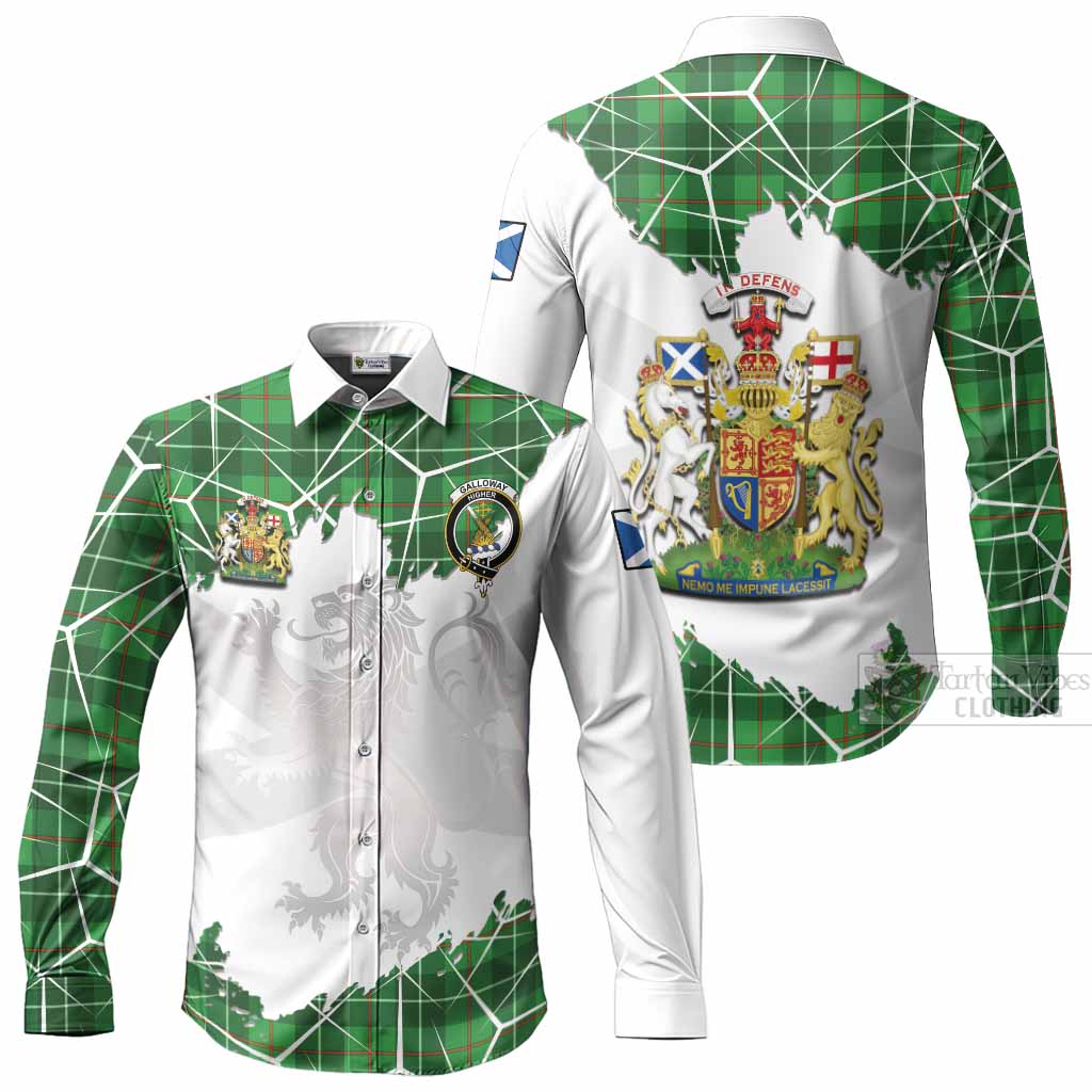 Galloway Tartan Long Sleeve Button Shirts with Family Crest and Lion Rampant Grunge Style
