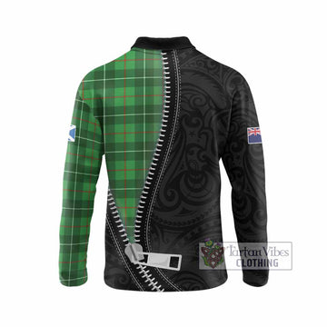 Galloway Tartan Long Sleeve Polo Shirt New Zealand Pattern Unique Zipper Stylized
