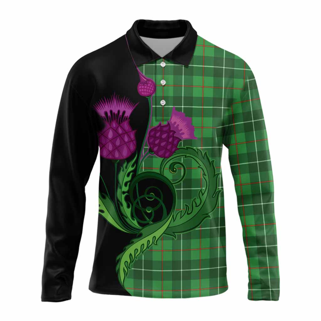 Galloway Tartan Long Sleeve Polo Shirt Traditional Scottish Thistle