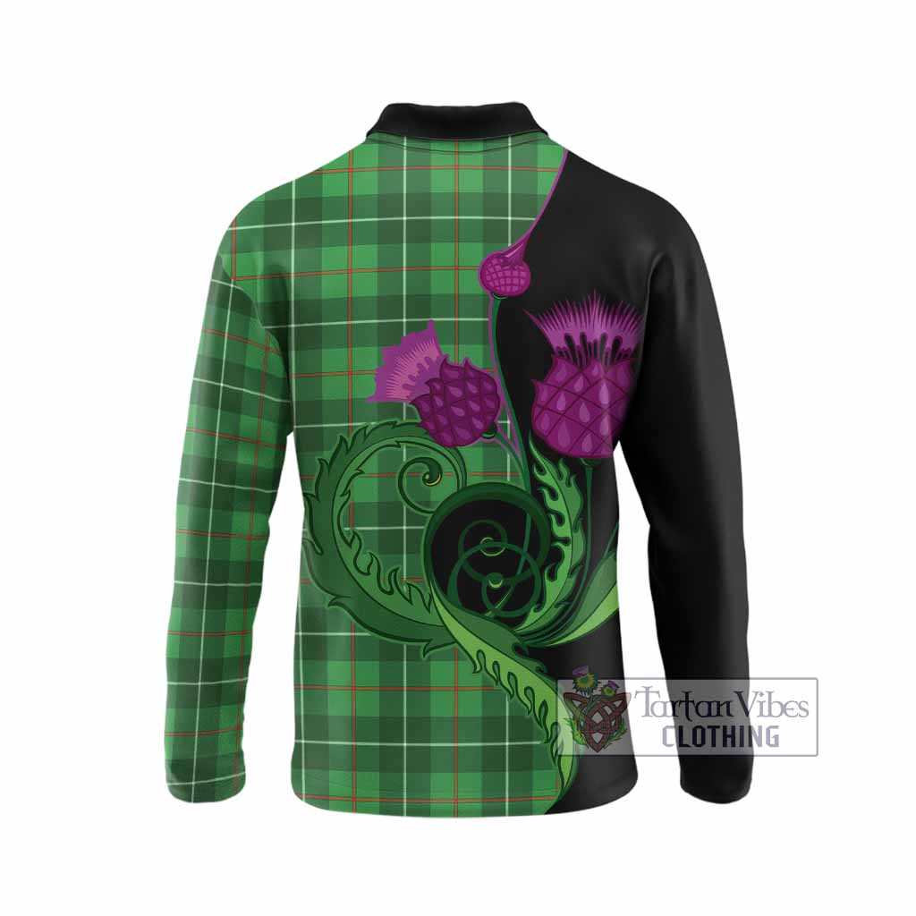 Galloway Tartan Long Sleeve Polo Shirt Traditional Scottish Thistle