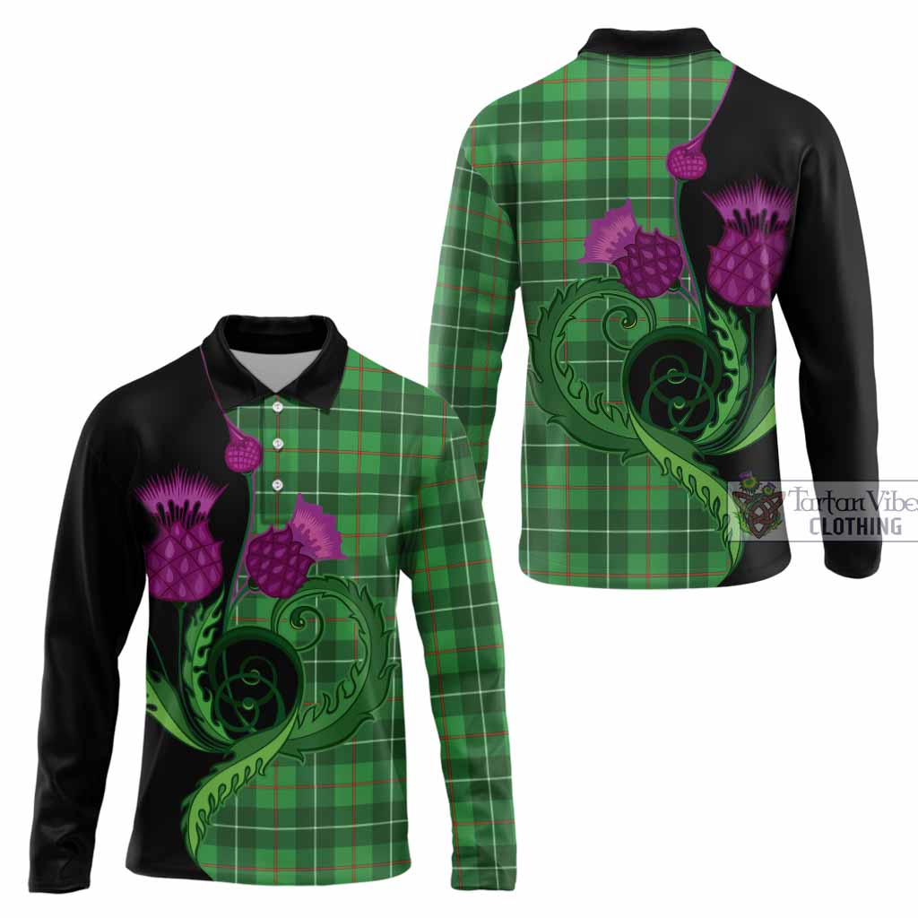 Galloway Tartan Long Sleeve Polo Shirt Traditional Scottish Thistle