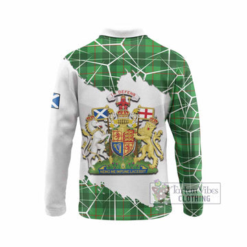 Galloway Tartan Long Sleeve Polo Shirt with Family Crest and Lion Rampant Grunge Style