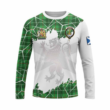 Galloway Tartan Long Sleeve T-Shirt with Family Crest and Lion Rampant Grunge Style