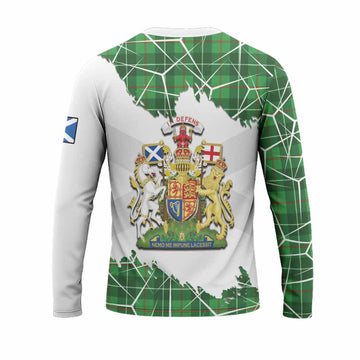 Galloway Tartan Long Sleeve T-Shirt with Family Crest and Lion Rampant Grunge Style