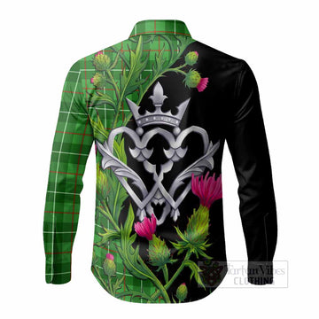 Galloway Tartan Luckenbooth Long Sleeve Button Shirts Silver Heart Crown Thistle Floral