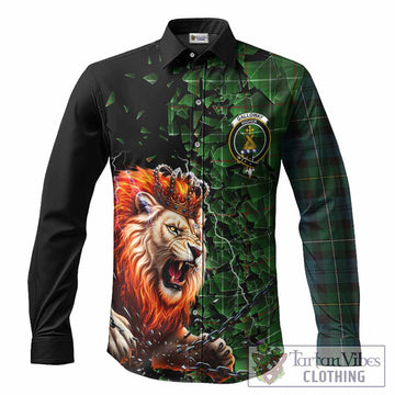 Galloway Tartan Mighty Lion Long Sleeve Button Shirts Explosion Flying Pieces