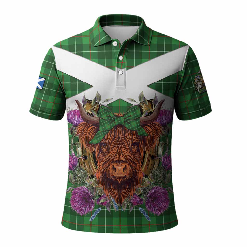 Galloway Tartan Polo Shirt Scottish Thistle Heilan Coo