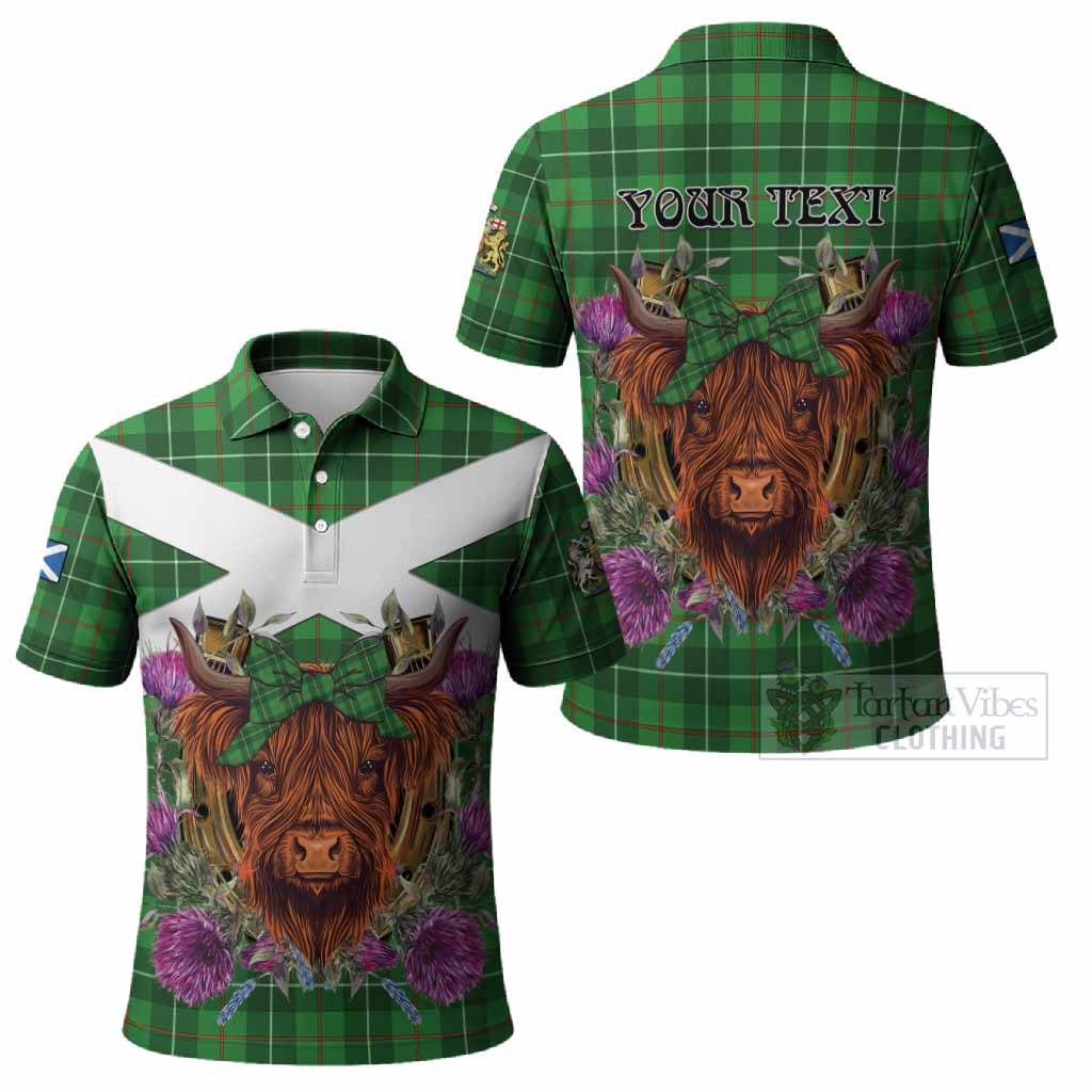 Galloway Tartan Polo Shirt Scottish Thistle Heilan Coo