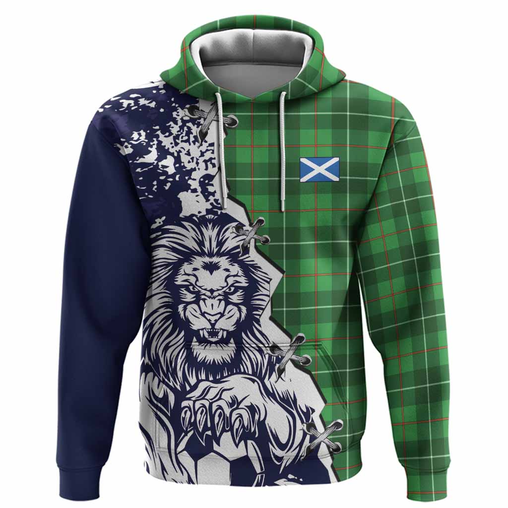 Galloway Tartan Scottish Hoodie Angry Lion With Soccer Ball Style