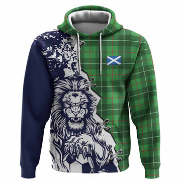 Galloway Tartan Scottish Hoodie Angry Lion With Soccer Ball Style