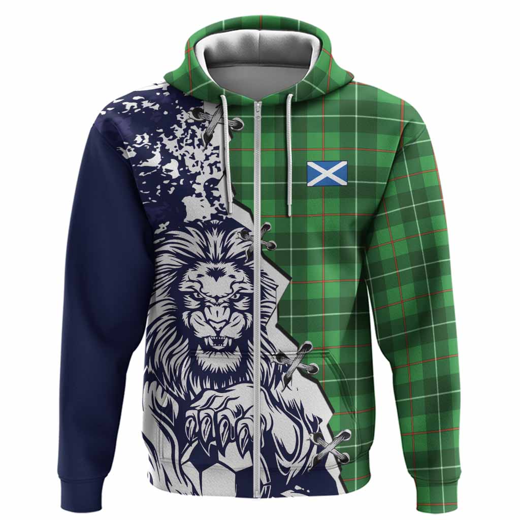 Galloway Tartan Scottish Hoodie Angry Lion With Soccer Ball Style