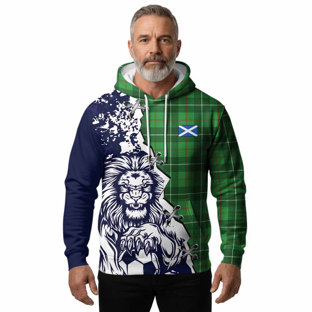 Galloway Tartan Scottish Hoodie Angry Lion With Soccer Ball Style