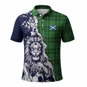 Galloway Tartan Scottish Polo Shirt Angry Lion With Soccer Ball Style