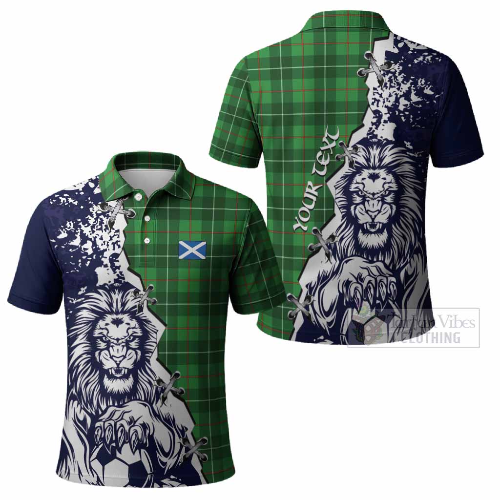 Galloway Tartan Scottish Polo Shirt Angry Lion With Soccer Ball Style
