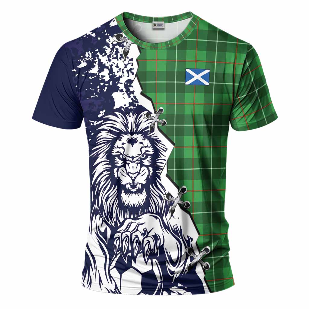 Galloway Tartan Scottish T-Shirt Angry Lion With Soccer Ball Style