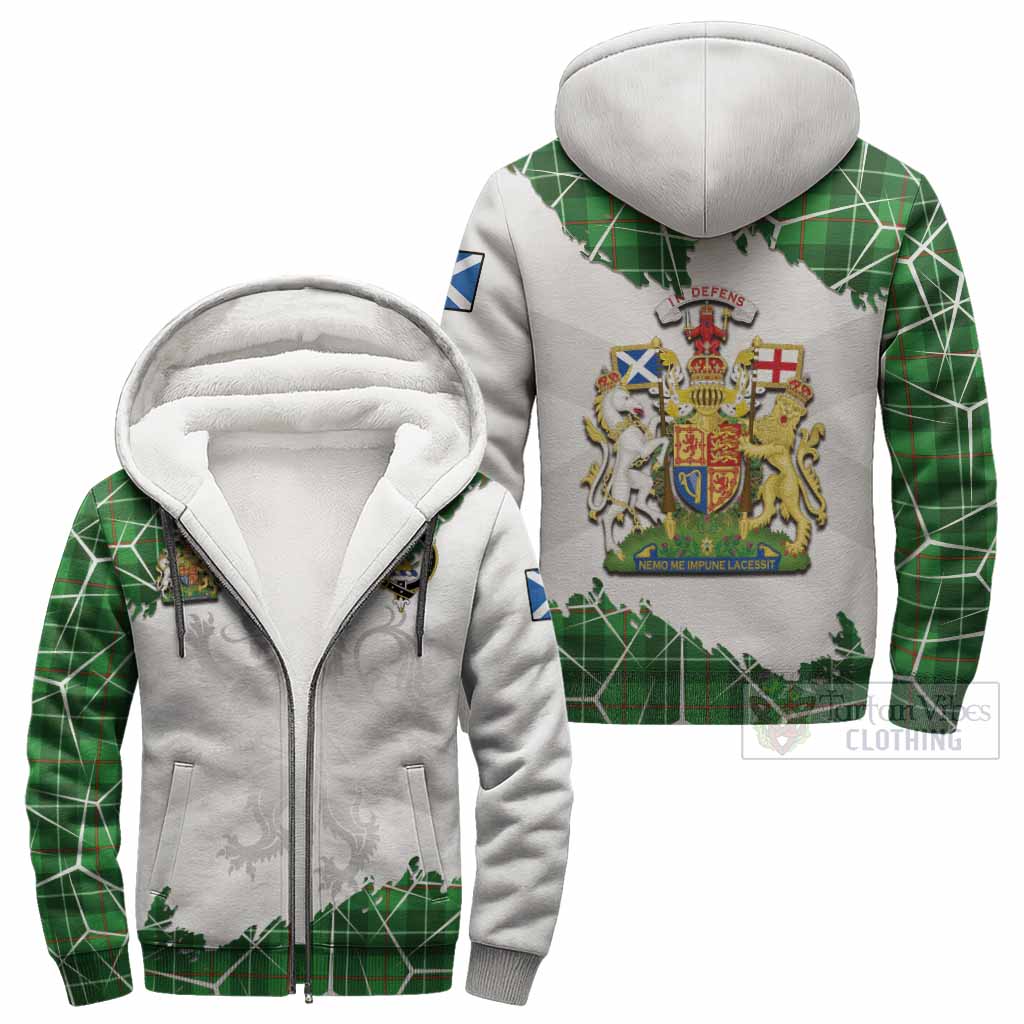Galloway Tartan Sherpa Hoodie with Family Crest and Lion Rampant Grunge Style