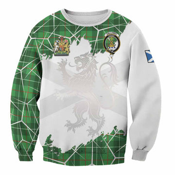 Galloway Tartan Sweatshirt with Family Crest and Lion Rampant Grunge Style