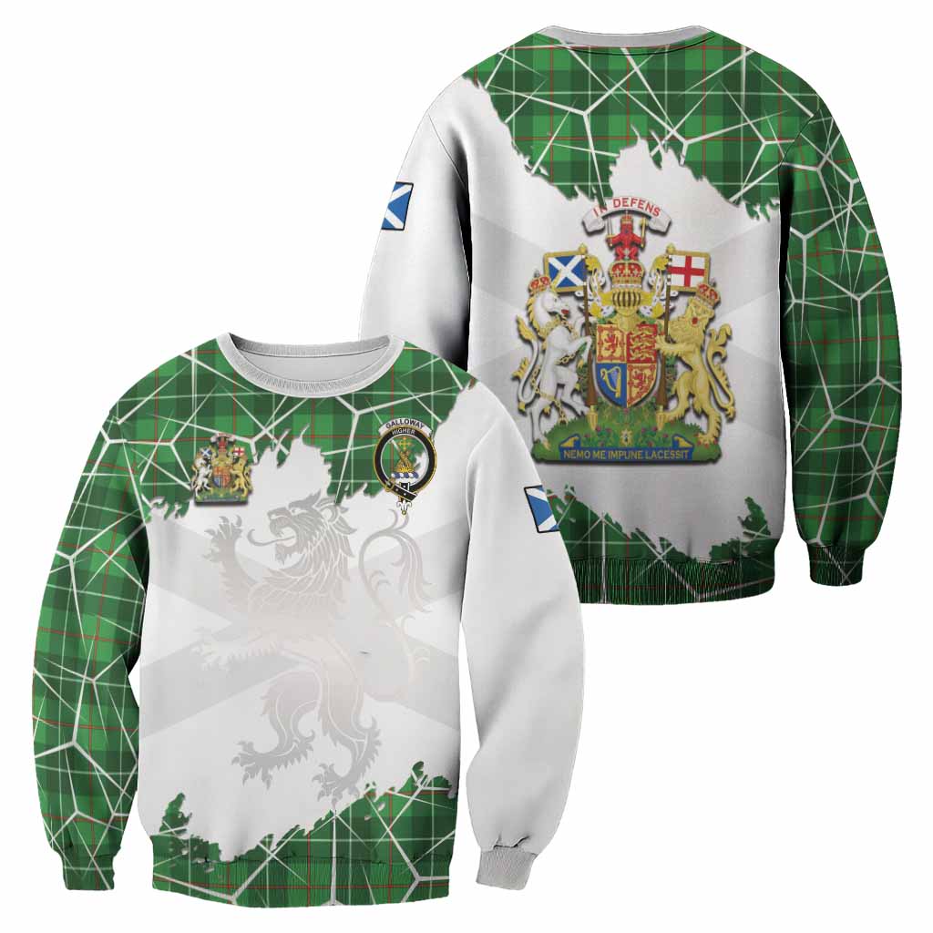 Galloway Tartan Sweatshirt with Family Crest and Lion Rampant Grunge Style